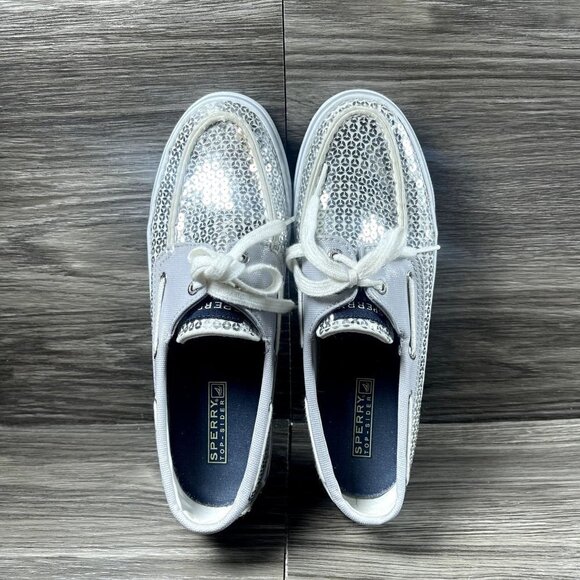 Sperry Top Sider Women's Silver Sequin Boat Shoe Size 7 - Picture 5 of 11